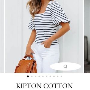 Vici - kipton cotton blend striped puff sleeve top - navy & white.
